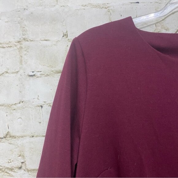 NWT Old Navy Maroon Burgundy 3/4 Ruffle Flute Sleeve Sheath Dress - Picture 2 of 5
